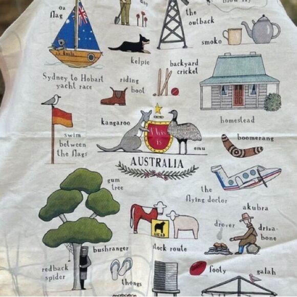 "This is Australia" Full Length Souvenir Apron Pure Cotton Language Folk Art - Picture 3 of 7